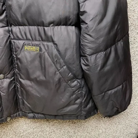 Ralph Lauren Polo Down Puffer Winter Jacket Mens XL Black Full Zip Snap Hood - Picture 5 of 11